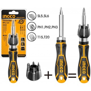 INGCO ชุดไขควงพร้อมดอกไขควง 8 ชิ้น รุ่น AKISD0808 ชุดไขควง 8PCS RATCHET SCREWDRIVER SET ไขควง