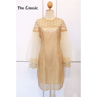 M-2XL 🌟เดรสงานปักเลื่อมแขนยาว ซีทรู🌟classic