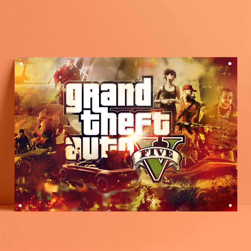 คลังสินค้าพร้อม GTA Grand Theft Auto Nintendo PC PSP Switch เกมโปสเตอร์ดีบุกภาพวาดป้ายดีบุกป้ายโลหะบ