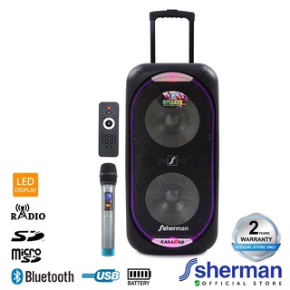 Sherman APS220 ลำโพงบลูทูธล้อลาก 12 นิ้ว พร้อมไมค์ Trolley Speaker Amplifier.