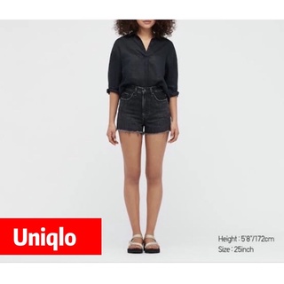 UNIQLO กางเกงผู้หญิงขาสั้น ผ้าเดนิม เนื้อนิ่ม ฟอกสี