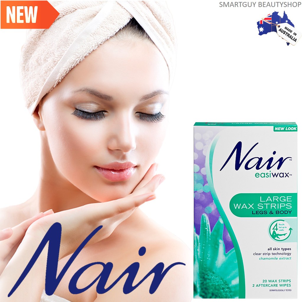 Nair Easiwax Wax Strips Large 20 WAX STRIPS ผลิตภัณฑ์กำจัดขนแบบแผ่นสูตรอ่อนโยนสำหรับผิวแพ้ง่ายสินค้า