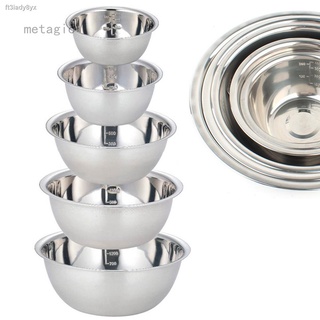 Metagio 5pcs/ Set Picnic Bowl With Scale Meal Prep Stainless Steel Mixing Bowl Home Refrigerator And Kitchen Food Storag