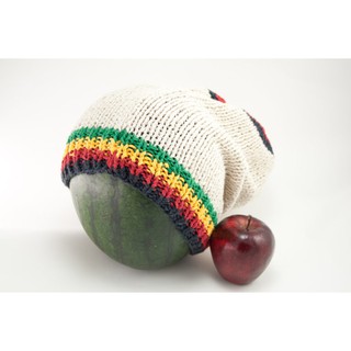 สินค้าราสต้า Beanie White Long Small Stripes Green Yellow Red Black หมวกถักราสต้าสีขาวแบบยาว﻿ RASTA BEANIE﻿ หมวกบีนนี่ แ