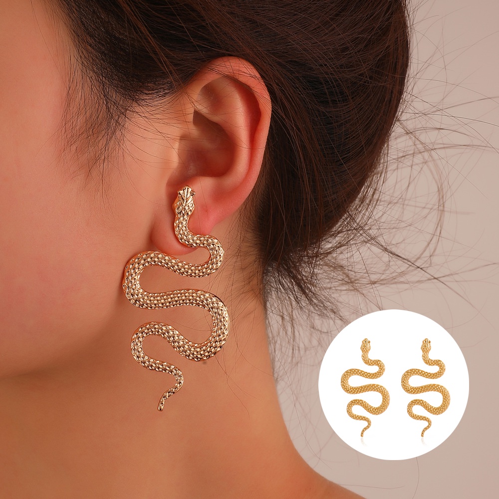 ต่างหู รูปงู สามมิติ สไตล์พังก์ ยุโรป และอเมริกา เครื่องประดับ สําหรับผู้หญิง