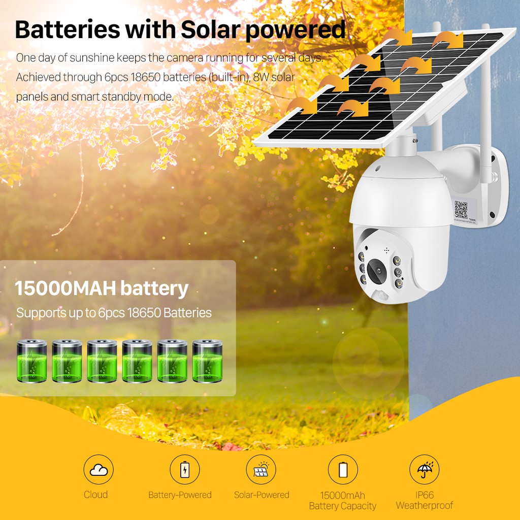 WiFi Solar Battery PTZ Camera 1080P With PIR Motion Alarm - Indoor