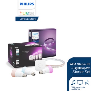 [แพ็คพิเศษ] Philips Hue WCA Starter Kit + LightStrip Plus with Bluetooth 2M ชุดหลอดไฟแอลอีดี ฟิลิปส์ 16 ล้านเฉดสี 7.5W ขั้ว E27  + ไฟเส้นเปลี่ยนสีอัจฉริยะ 2 เมตร