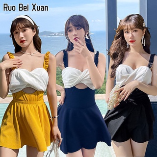 RUO BEI XUAN ชุดว่ายน้ำสำหรับผู้หญิง,ชุดว่ายน้ำชิ้นเดียวสำหรับผู้หญิงกระโปรงเอวสูงชุดว่ายน้ำเซ็กซี่แบบเกาหลีชุดสองชิ้น