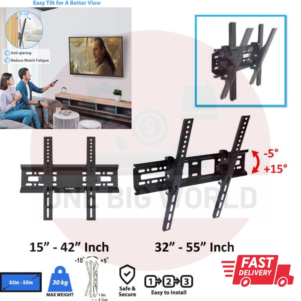 Universal 15" - 42" / 32" - 55" นิ้วปรับ Tilt LED LCD PLASMA TV Wall Mount Bracket Tilt: -5 ถึง +15