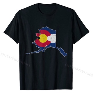 ❀เสื้อยืดผ้าฝ้ายพิมพ์ลายแผนที่ธง Alaska Colorado สําหรับผู้ชาย TKL1COD