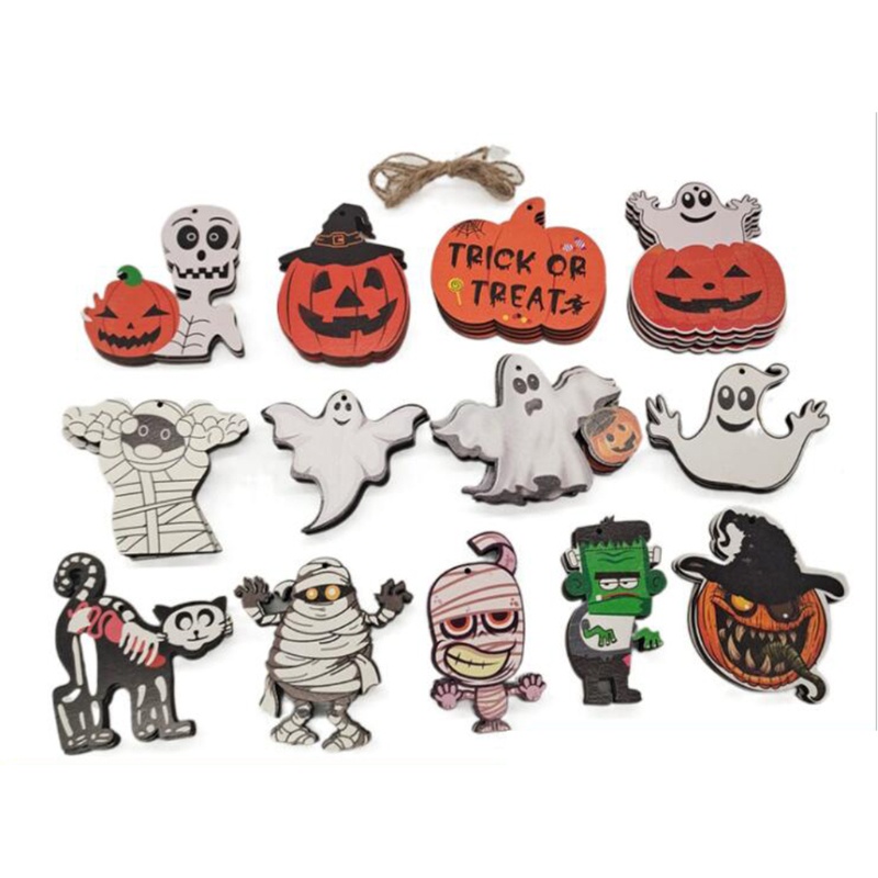 Zzz 13 ชิ้นเครื่องประดับแขวนฮาโลวีนพร้อมเชือกฟักทอง Ghost DIY จี้