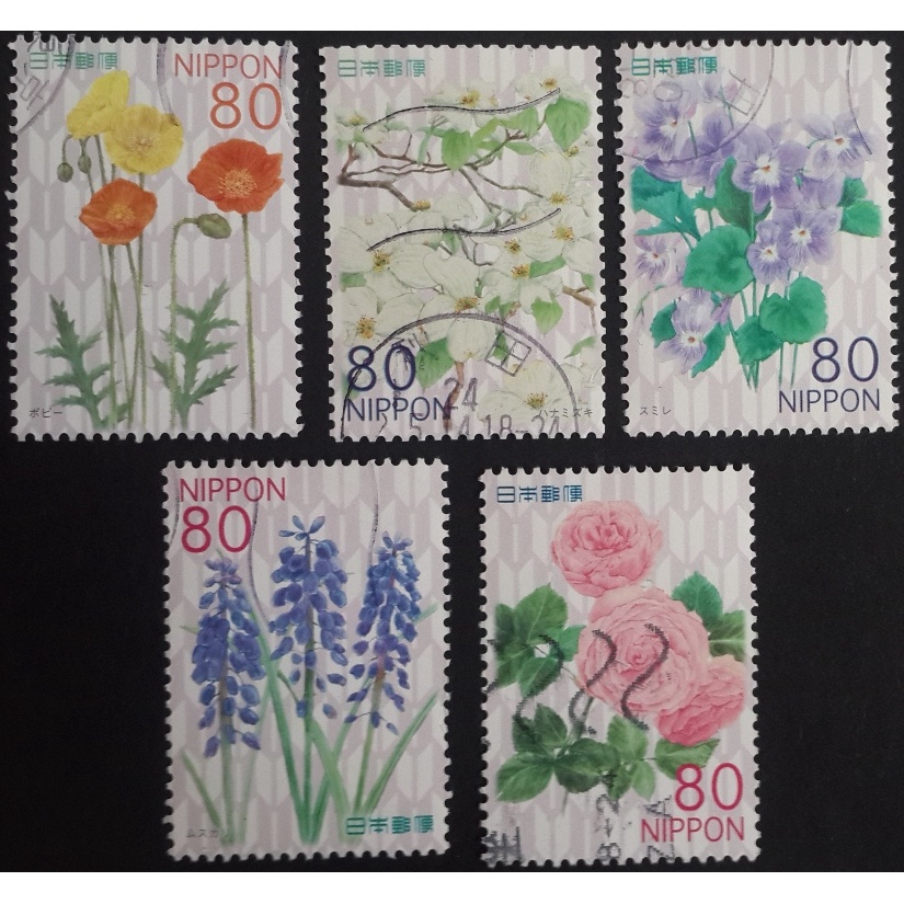 J170-2 แสตมป์ญี่ปุ่นใช้แล้ว Seasonal Flowers Series 2 ปี 2012 ดวง 80 Yen ใช้แล้ว สภาพดี ครบชุด 5 ดวง