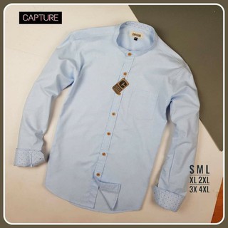 เสื้อเชิ้ตแขนยาว คอจีน ผ้า Oxford สีฟ้าอ่อน มีถึงไซส์ 4XL