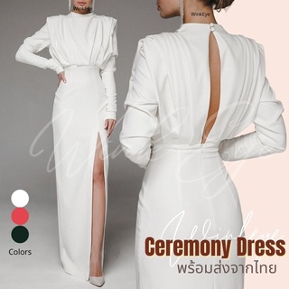 (Dress5-50)พร้อมส่ง Wedding Dress เดรสแต่งงาน ชุดราตรียาว เดรสยาว เดรสมีแขน ถ่ายพรีเวดดิ้ง เดรสขาว เดรสออกงาน สวยสไตล์