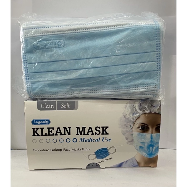 Klean mask (สีฟ้า) หน้ากาก ทางการแพทย์ 1กล่อง มี 50ชิ้น