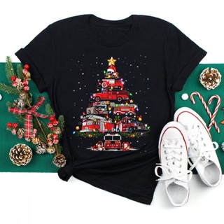 Women Cartoon Christmas Truck Tree T Shirt Merry Christmas Print Lady T-shirts Top Female Tee