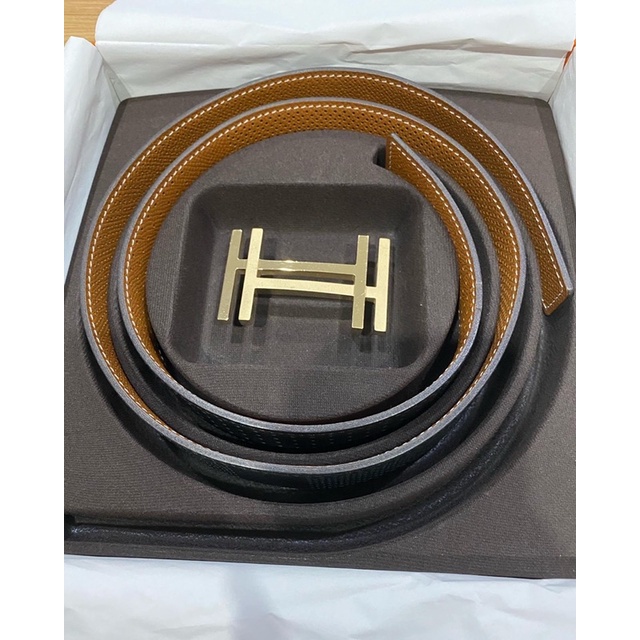 เข็มขัด แอร์เมส Used Hermes Reversible Belt  สีดำ / คาราเมล Size ยาว 80 กว้าง 32 Stamp T  #ของแท้💯