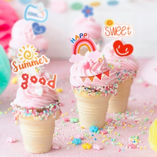 10pcs Sun Cloud Rainbow Cake Topper Flower Paper Card Summer Cool Ice Cream Decoration Topper Cone Topper Cake Decoration