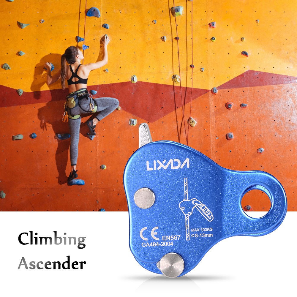 Original Lixada ปีนเขาป้องกัน Ascender 220LB ปีนเขา Belay อุปกรณ์เชือก Grip ปีนเขากลางแจ้ง Rigging 8-13 มม.เชือก