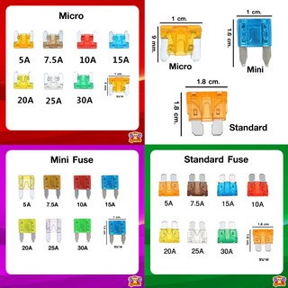 ฟิวส์รถยนต์  ฟิวส์เสียบ Micro , Mini , Standard (ตัวละ 4 บาท เมื่อซื้อ 10 ตัวขึ้นไป)