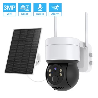 Hamrol กล้องวงจรปิดไร้สาย 3MP พลังงานแสงอาทิตย์ PTZ Wifi 1080P PIR มองเห็นกลางคืน พร้อมแผงพลังงานแสงอาทิตย์ 13200mAh ชาร์จได้