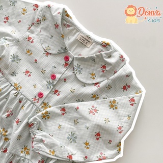 Denda.kids : Dayday one-piece Sky check flower ชุดเด็กผู้หญิงลายดอกไม้