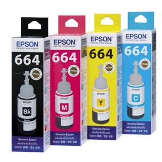 หมึกแท้ epson T664 L-Series สี 3 สี ฟ้า ชมพู เหลือง ของแท้แบบมีกล่อง**