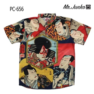 ⚡ ส่งฟรี⚡เสื้อเชิ้ตชาย งานต่อลาย Mr-Junko ลายดอกชบา ผ้าซาติน นิ่มใส่สบายไม่ร้อน PC-656