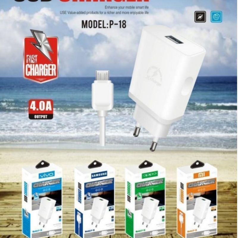 เครื่องชาร์จแบรนด์ P-18 1 USB 4.0A micro USB TRAVEL CHARGER P18