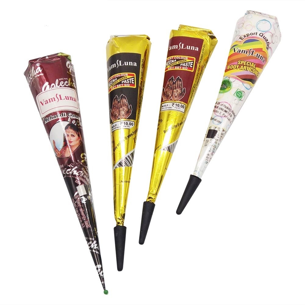 12Pcs Natural Indian Henna Tattoo Ink Black Mehndi Paste Cones Cream ...