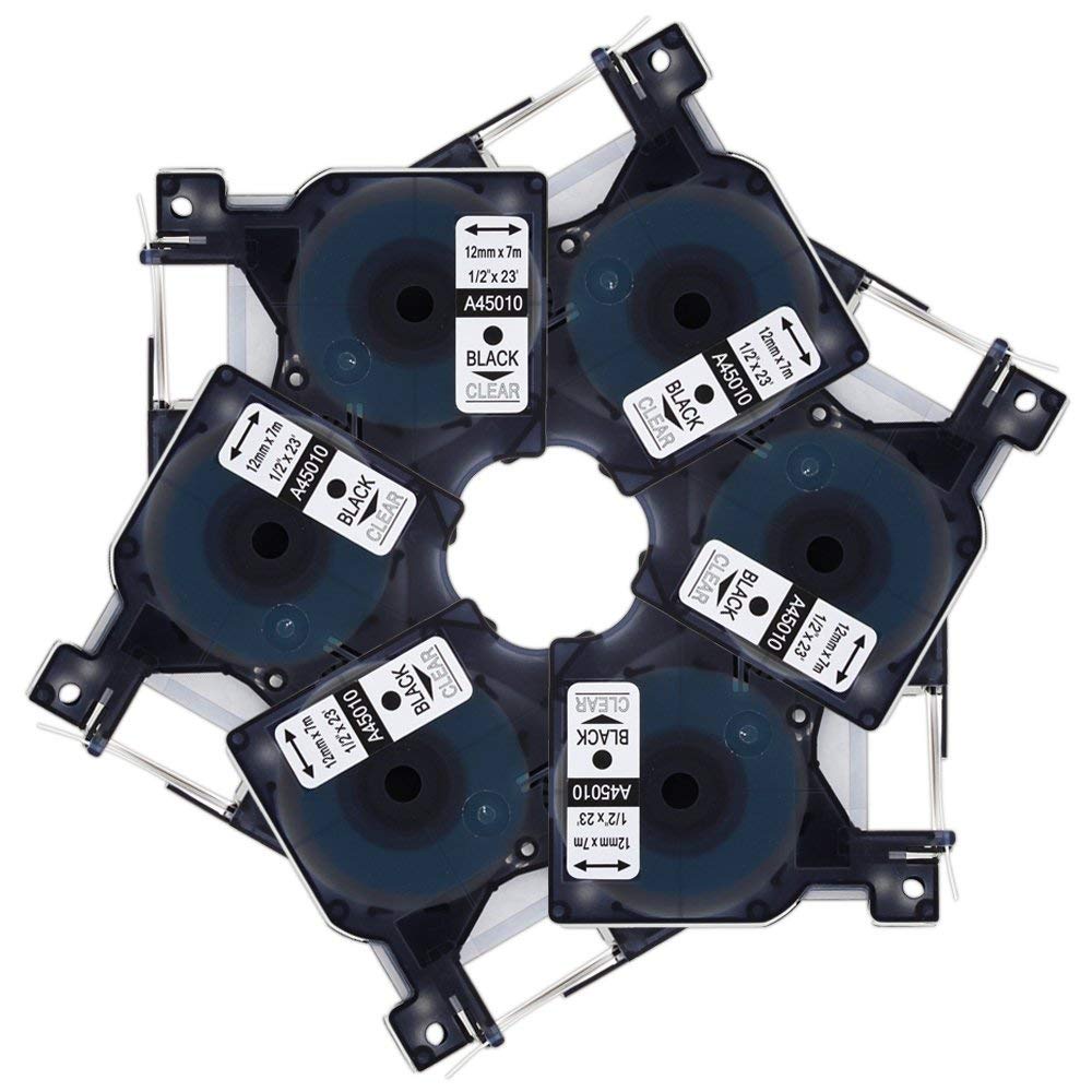 6pcs Compatible DYMO D1 Label Tape 12mm 45010 S0720500 Black on Clear for Dymo LabelManager Printer 