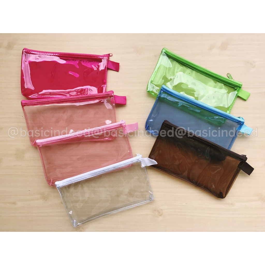 Basic Indeed กระเป๋าดินสอใส [size S] ทรงแบน กระเป๋าใส ใส่ดินสอเข้าสอบ หลากสี  ออกใบกำกับภาษีได้