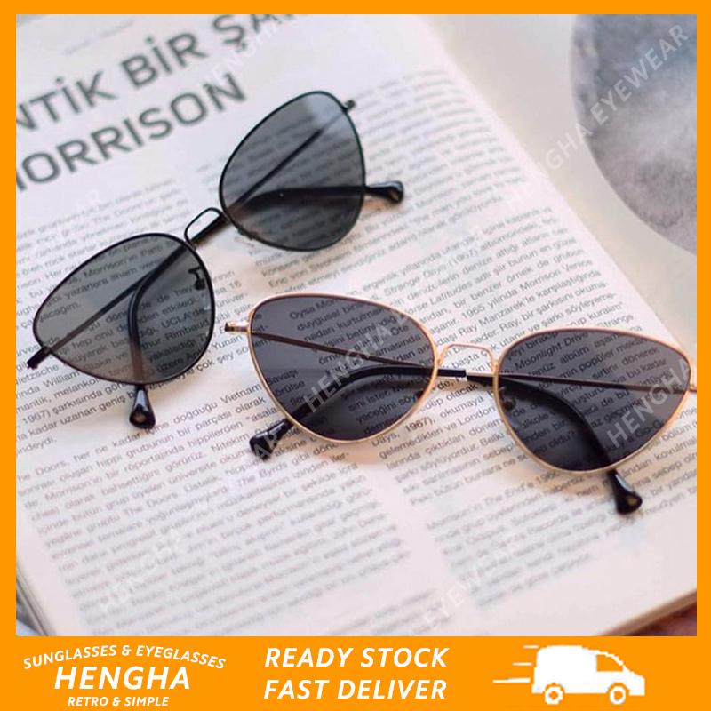 【HENGHA】【ผู้หญิงแว่นตากันแดด】INS แฟชั่นย้อนยุคแมวตาแว่นกันแดดผู้หญิงโลหะกรอบแว่นตา