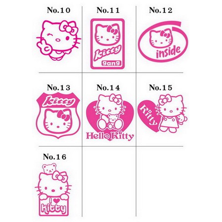 สติ๊กเกอร์ ตัด ลายเส้น Hello Kitty หน้า แมว คิตตี้ + คำว่า Hello Kitty 17 x 19 cm ติด แต่ง รถ Sticker PVC Decals Vinyl