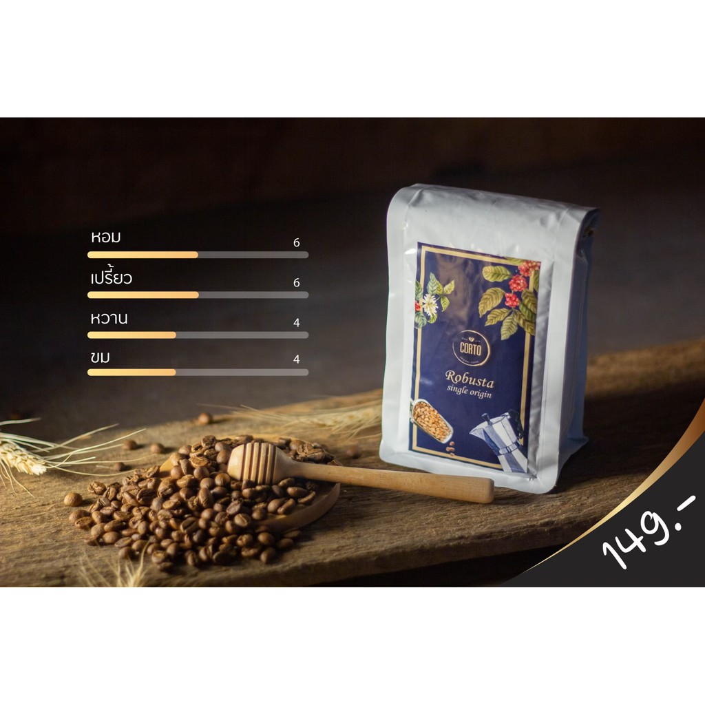 เมล็ดกาแฟคั่วโรบัสต้าคั่วเข้ม  (Robusta Dark Roast)