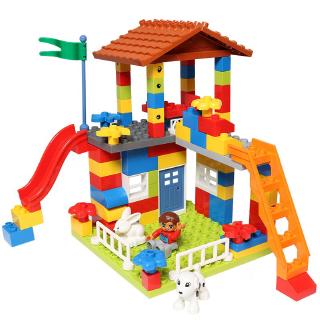 KACUU Classic Big Size Slide Building Blocks House Roof Big Particle Assembly Blocks Plastic Castle Compatible Duploed DIY Bricks Gift