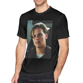 ROUNDคอลูกเรือNeckเสื้อยืดแขนสั้น พิมพ์ลาย Leonardo DiCaprio สไตล์สตรีท สําหรับผู้ชาย-4XL