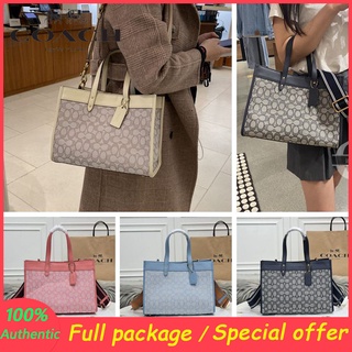 Outlet ของแท้ 🎀 Coach 3282 กระเป๋าโท้ทแฟชั่นสตรีบรรยากาศเรียบง่ายกระเป๋าสะพายข้างเดียว
