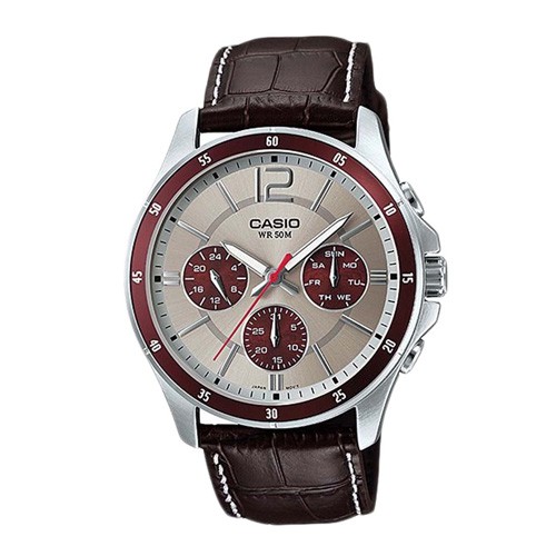 Casio นาฬิกาข้อมือผู้ชาย Gent sport สีน้ำตาล สายหนัง รุ่น MTP-1374L,MTP-1374L-7A,MTP-1374L-7A1VDF