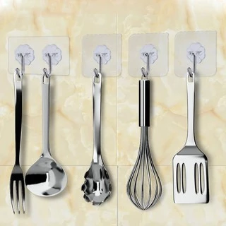 SKY *1set 10pcs* ตะขอติดผนัง ตะขอเอนกประสงค์ 6x6cm ที่แขวนติดผนัง แบบใสไม่ต้องเจาะ ตะขอแขวน ตัวแขวนติดผนัง