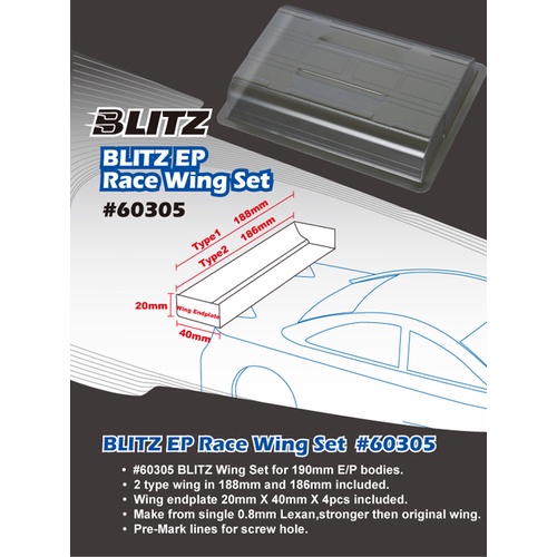 Blitz TC Wing สำหรับรถทัวริ่งขนาด1/10 แบบใส หนา0.8 มิล(2ชิ้น)