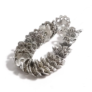 ปลอกปิดท้ายลายดอกไม้สีเงิน antique 50 ชิ้น สำหรับ DIY อุปกรณ์เครื่องประดับ