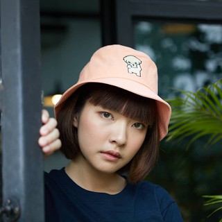 Peach Bucket Hat หมวกทรงถังน้ำสีส้มพีช ปักลาย ใส่ได้ทั้งชายและหญิง