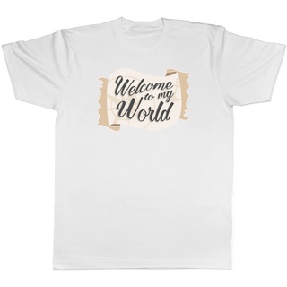 [100% Cotton] เสื้อยืดแขนสั้นลําลอง คอกลม ผ้าฝ้าย 100% พิมพ์ลาย Welcome to My Worlds สําหรับผู้ชาย (XS-3XL)