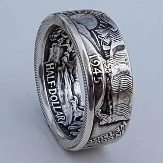 24K Gold Plated Handmade เหรียญแหวน Vintage Morgan Silver Half Dollar 1945 แกะสลัก "the United State of Ring