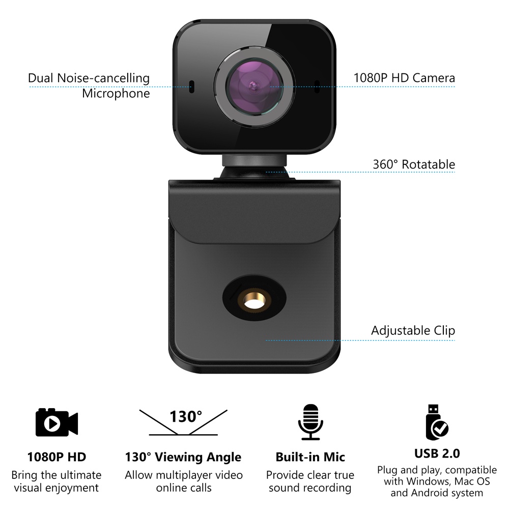 HD 1080P Webcam Computer PC WebCam With Microphone Rotatable USB Mini ...