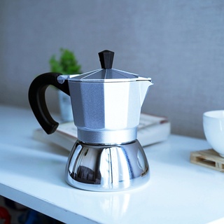 (สีเงิน) 150 ml. เครื่องชงกาแฟ  กาต้มกาแฟ มอคค่าพอท ฐานสแตนเลส Stainless Moka Pot Espresso ใช้ได้กับเตาแก๊ส, เตาไฟฟ้า