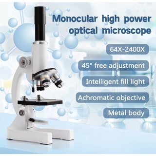 พร้อมส่ง 64X-2400X Monocular Optical กล้องจุลทรรศน์ประถมศึกษาเด็ก วิทยาศาสตร์ทดลองชีววิทยาการสอนกล้องจุลทรรศน์