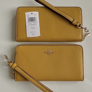 ✨ผ่อน0%แท้100%✨  กระเป๋าสตางค์ ใบยาวสีเหลือง COACH C4451 LONG ZIP AROUND WALLET