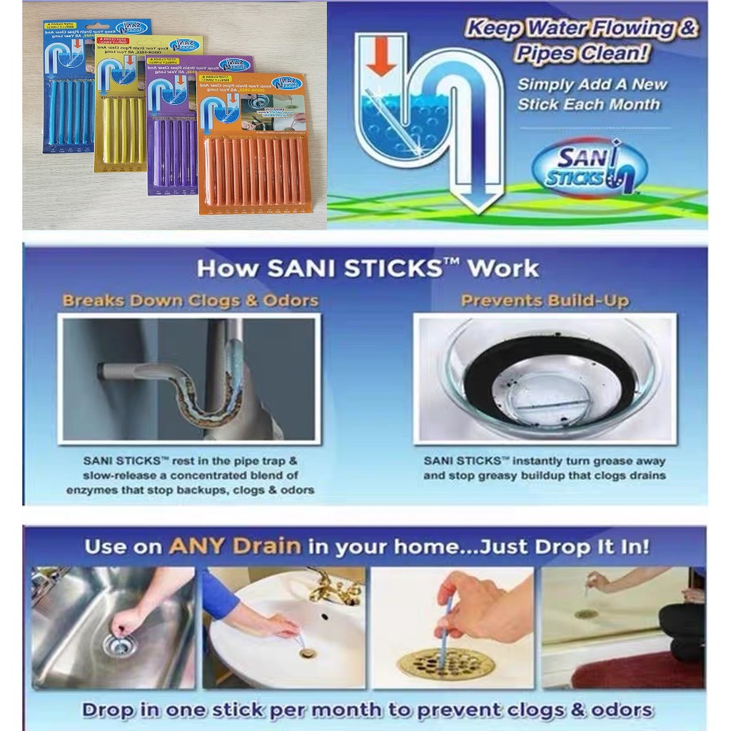 พร้อมส่ง!! แท่งล้างท่อ sani stick จำนวน 12 แท่ง แท่งทำความสะอาดท่อน้ำอุดตัน ทำความสะอาดท่อ